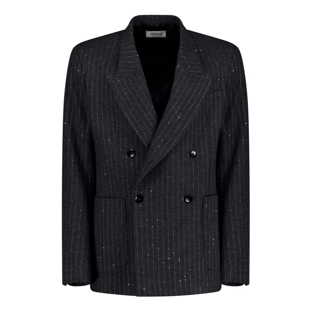 Laneus Pinstripe Double Breasted Jacket Gray Heren