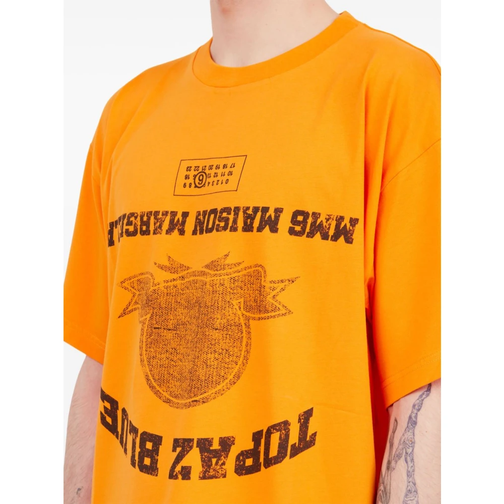 MM6 Maison Margiela Orange Topaz Blue Jersey T-shirt van katoen Orange Heren
