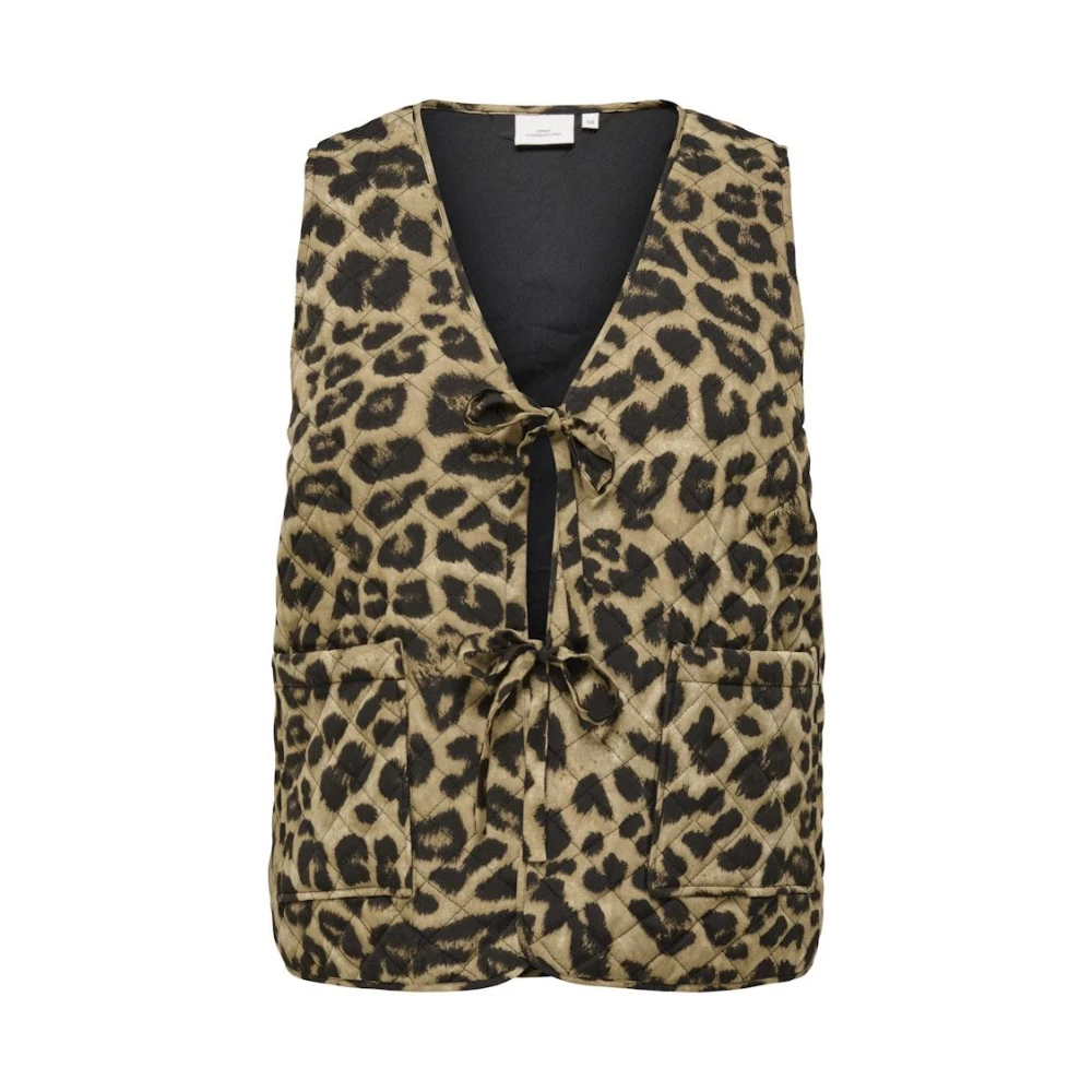 Only Carmakoma Gewatteerd vest in Camel Leo print Brown Dames