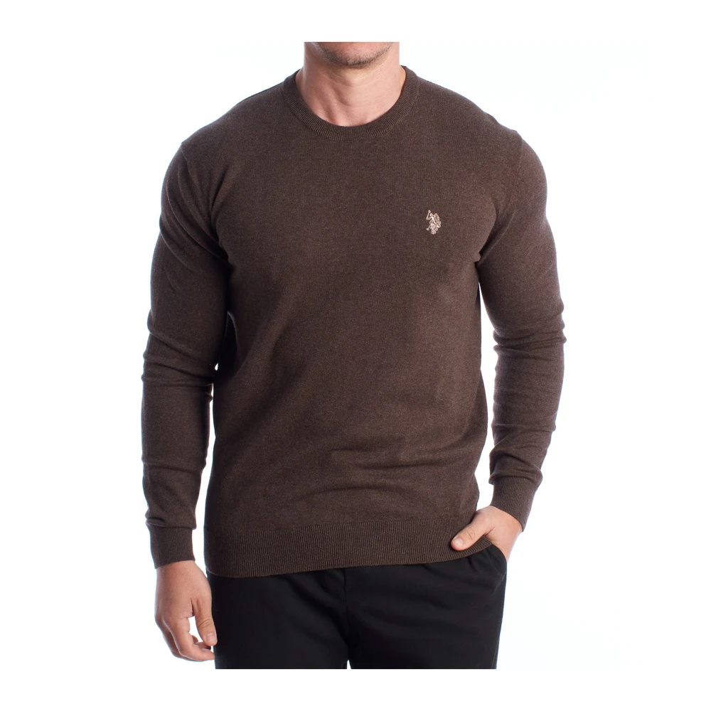 U.s. Polo Assn. Men's Brown Round-Neck Knitwear, 3XL, Round-Neck Knit Jumper