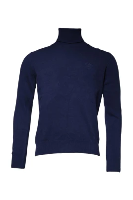 Blå Ullstickad Turtleneck Tröja