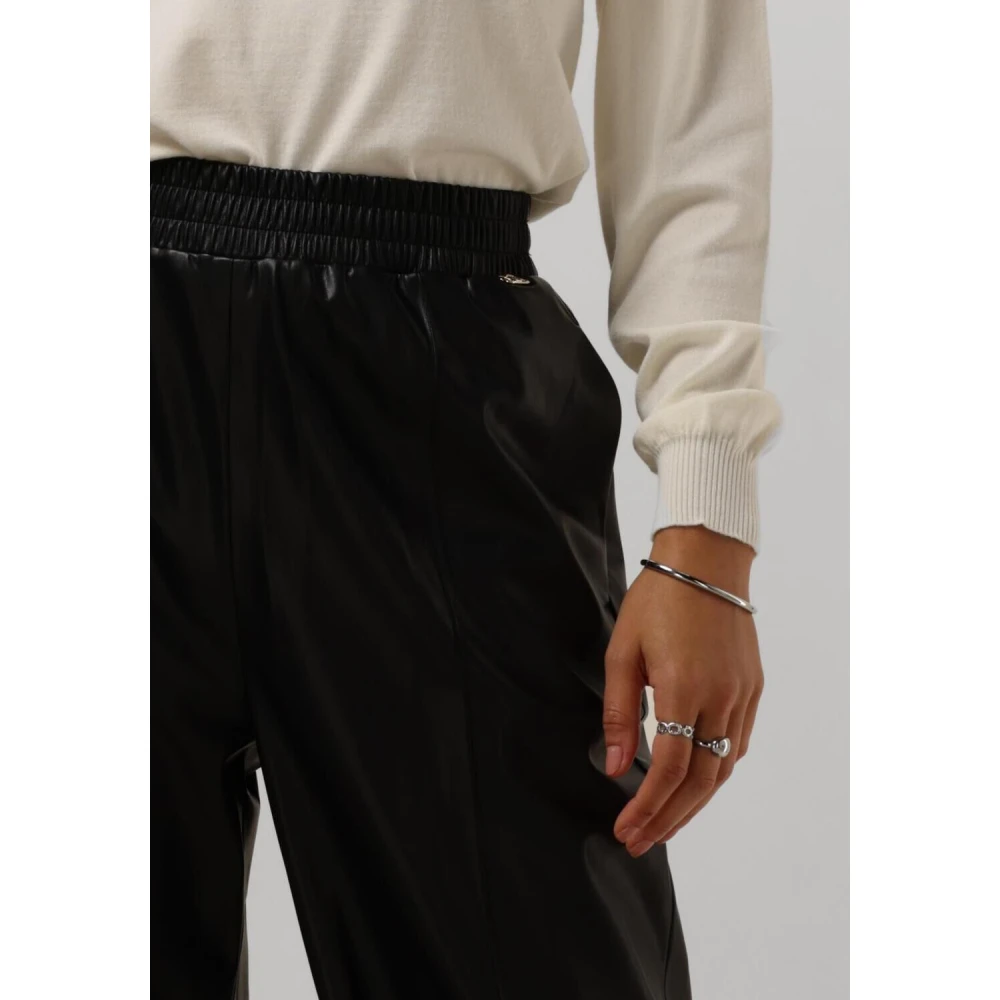 Liu Jo Zwarte Leatherlook Wijde Jogger Broek Black Dames