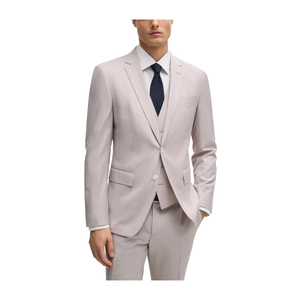 Hugo Boss Slim Fit Driedelig Wollen Pak Pink Heren