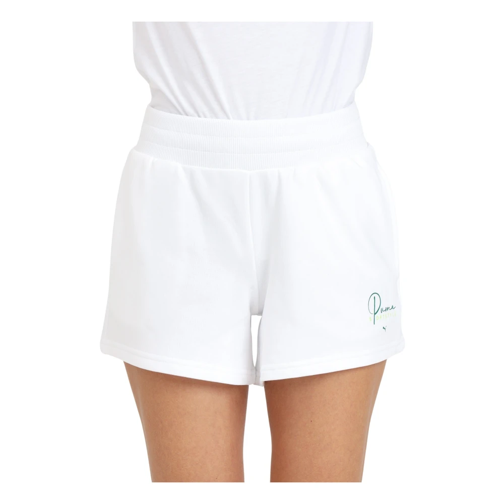 Puma Witte Dames Logo Print Shorts White Dames
