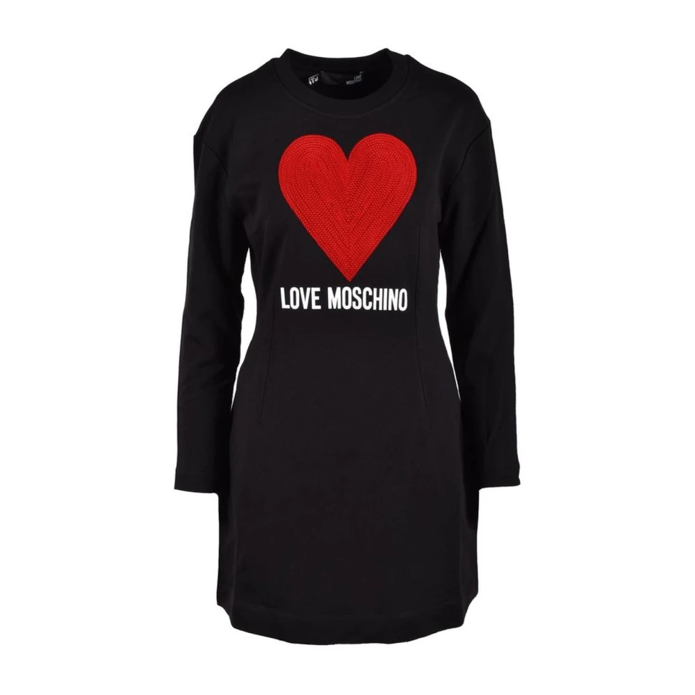 Love Moschino Elegante Zwarte Katoenen Jurk Black Dames