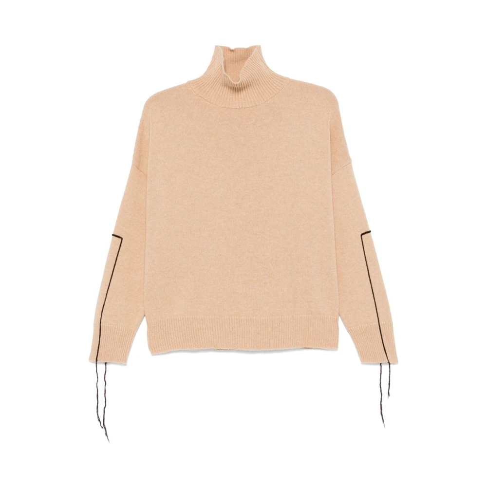 Roberto Collina Kameel Merinowol Mock Neck Sweater Brown Dames