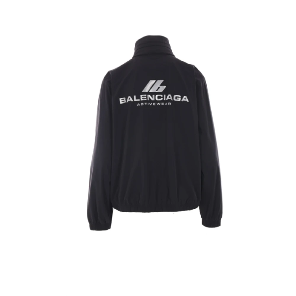 Balenciaga Zwarte Windbreaker Jas Logo Print Black Dames