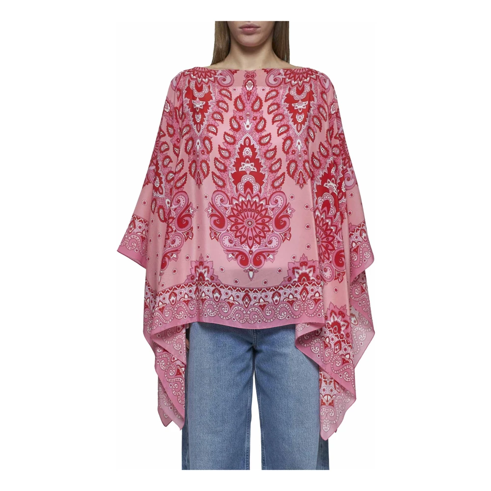 ETRO Roze Bloemen Paisley Zijden Top Pink Dames