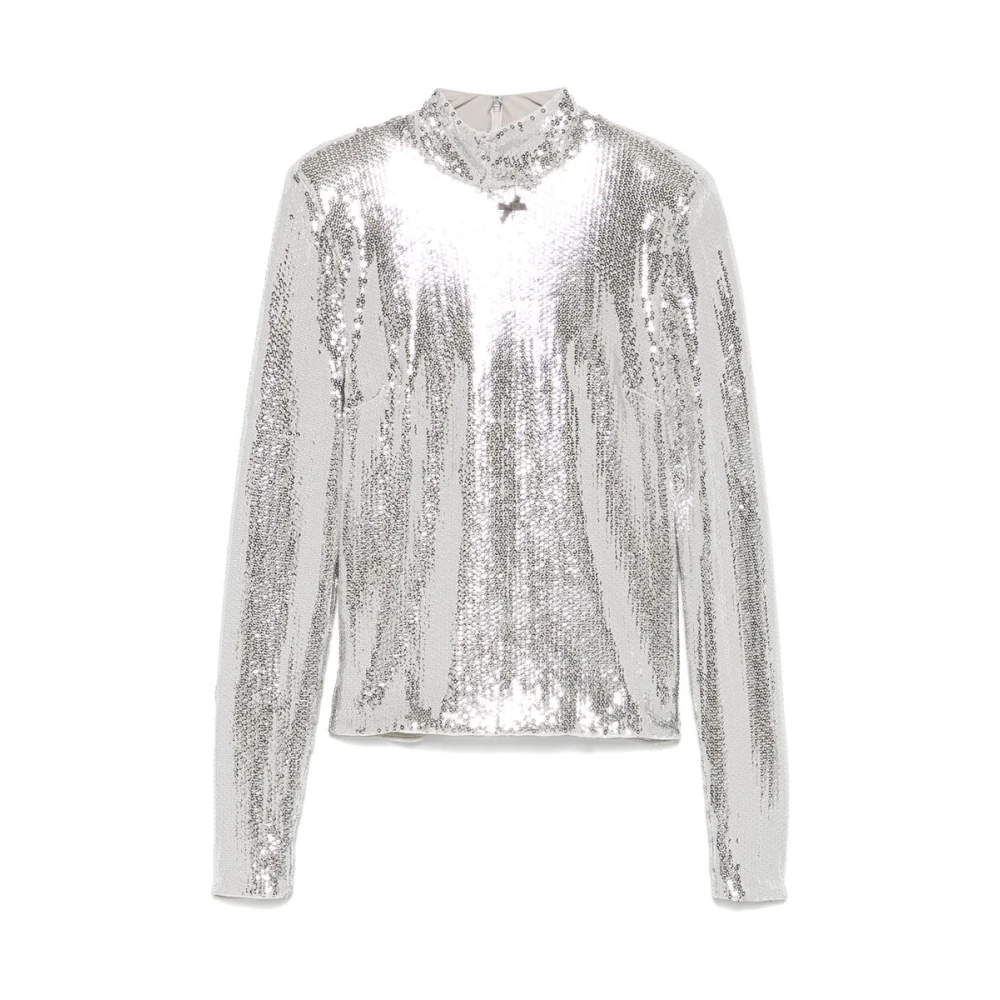 Rotate Birger Christensen Trui met hoge kraag en pailletten Gray Dames