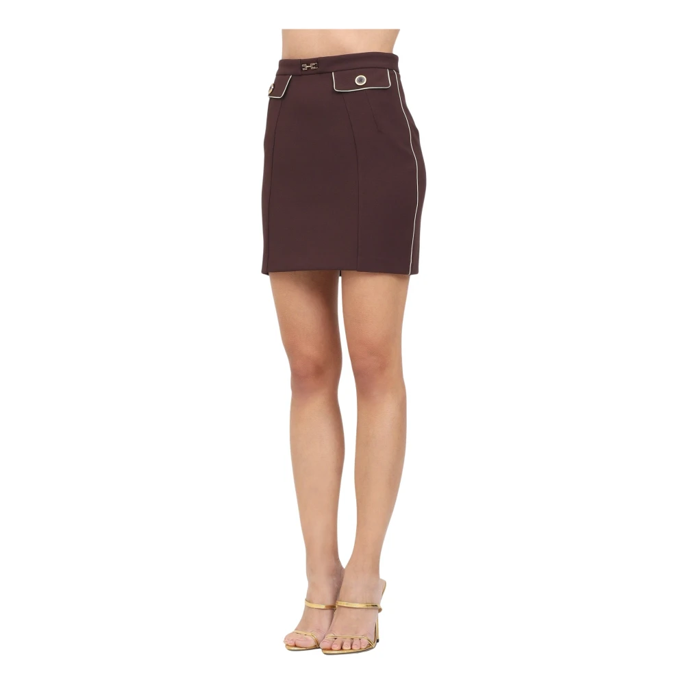 Elisabetta Franchi Bruine Korte Crêpe Stretch Rok Brown Dames