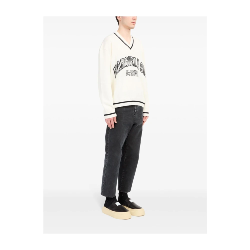 MM6 Maison Margiela V-hals gebreid vest White Heren