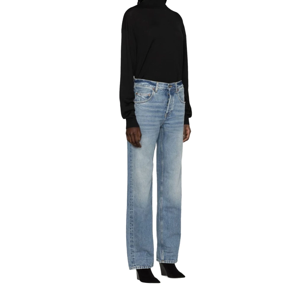 Saint Laurent High-Waist Straight Cut Jeans Blue Dames