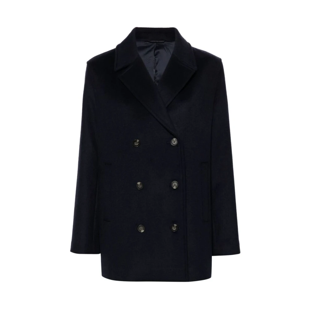 Calvin Klein Navy Blauwe Wollen Jas Blue Dames