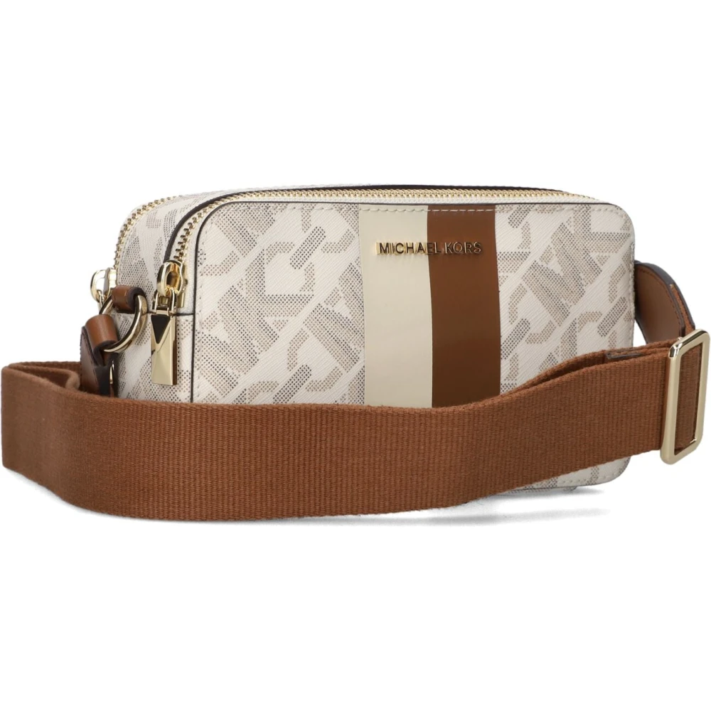 Michael Kors Beige Gestreepte Leren Crossbody Tas Beige Dames