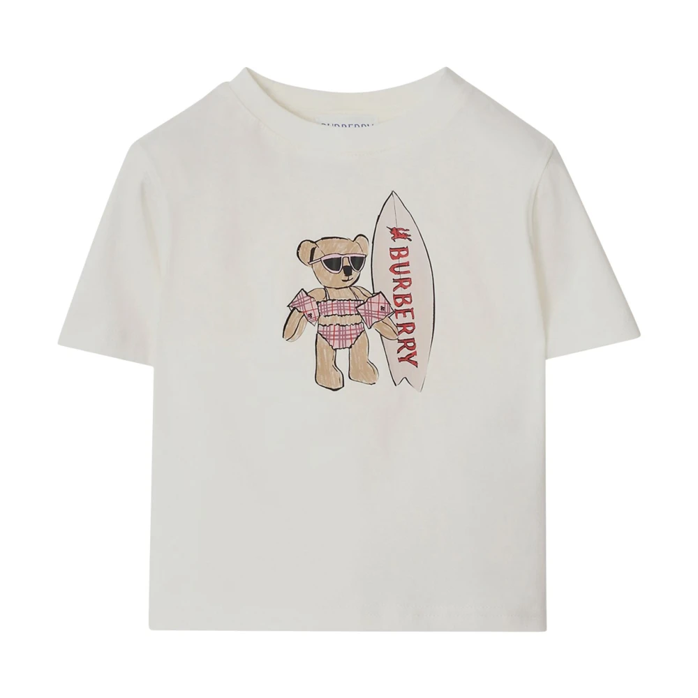 Burberry Girls White Kids Short Sleeve T-Shirts, 18 M, Surfer Bear Cotton T-Shirt