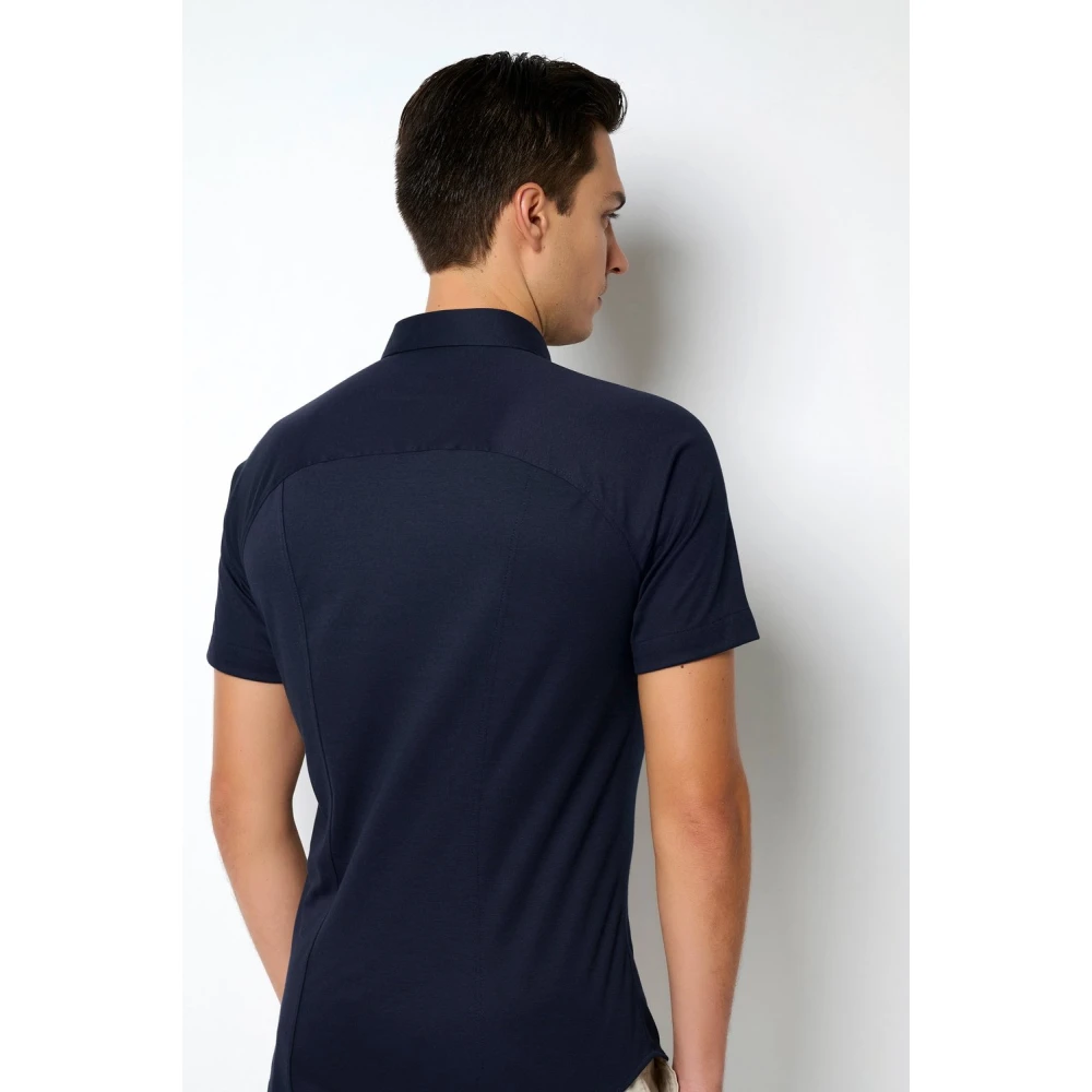Desoto Blauwe Kent Half Shirt Blue Heren