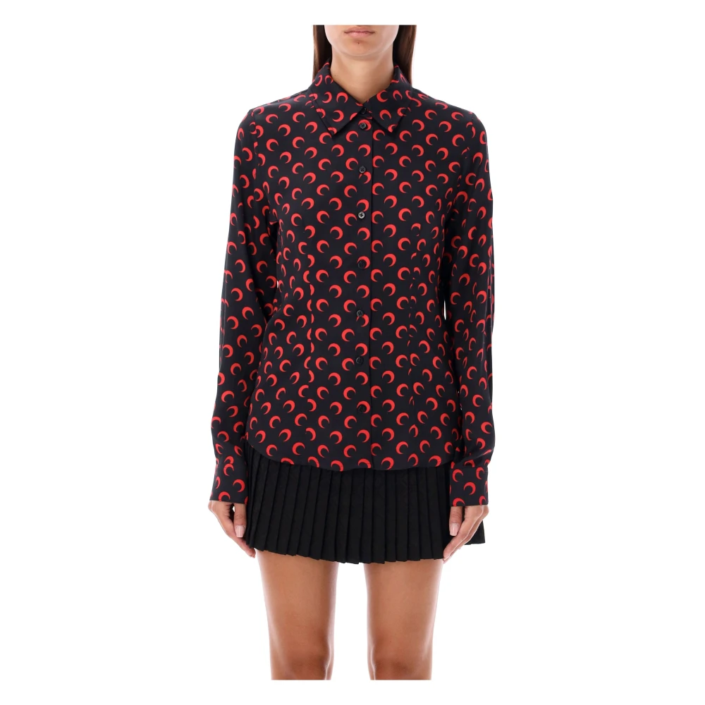 Marine Serre Maan Print Zwart Rood Blouse Red Dames