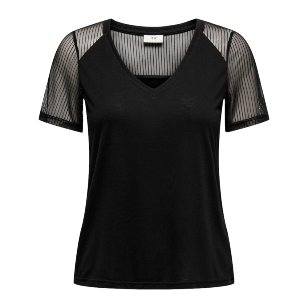 Jacqueline de Yong Gestreepte Mesh Top Herfst Winter Collectie Black Dames