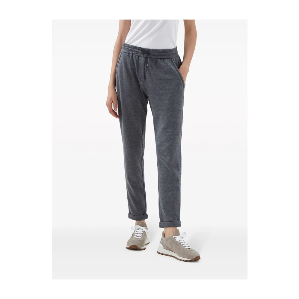 BRUNELLO CUCINELLI Grijze Katoenmix Broek met Elastische Tailleband Gray Dames