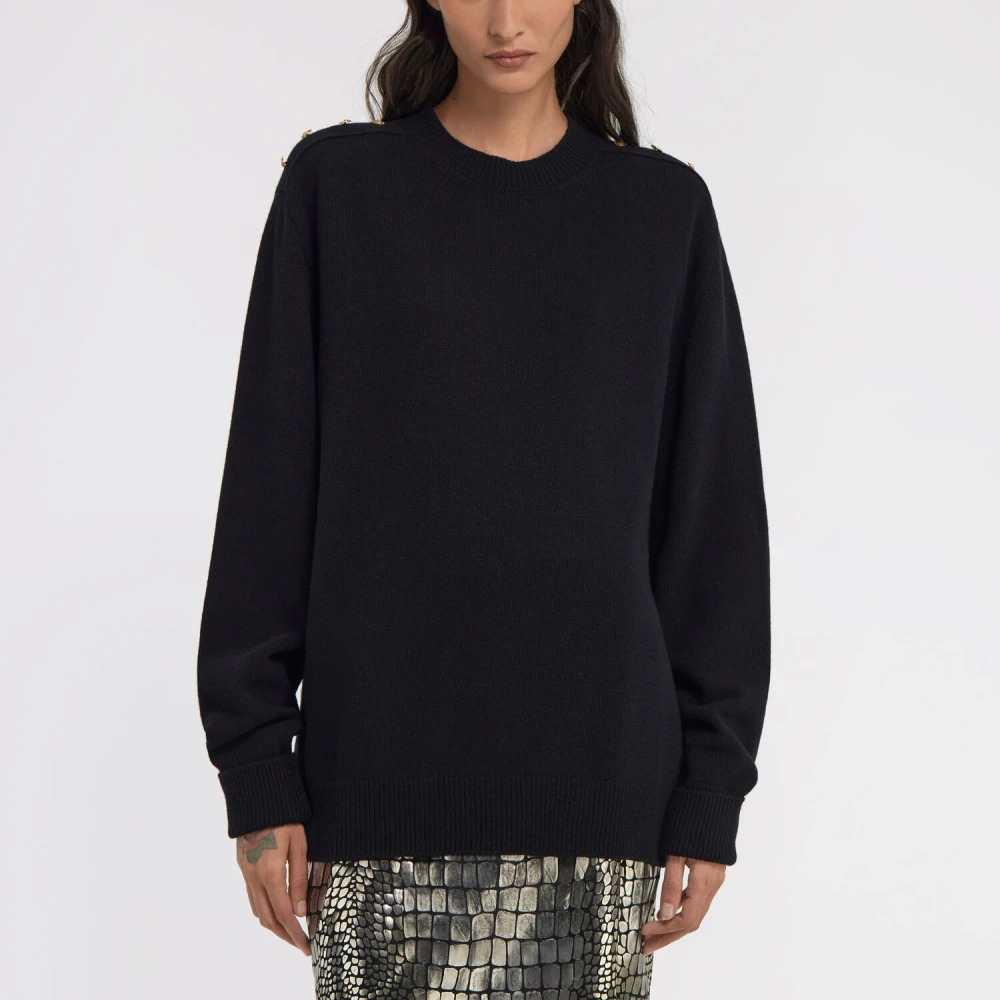 Roberto Cavalli Gouden Knoop Crew-neck Pullover Black Dames