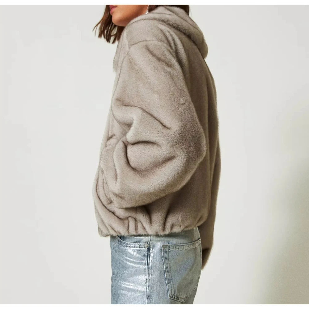 Twinset Korte Faux Fur Jas Gray Dames