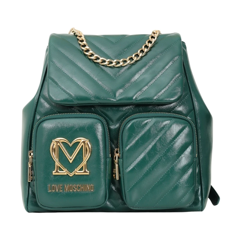 Love Moschino Groene Chevron Gewatteerde Rugzak met Hartdetail Green Dames