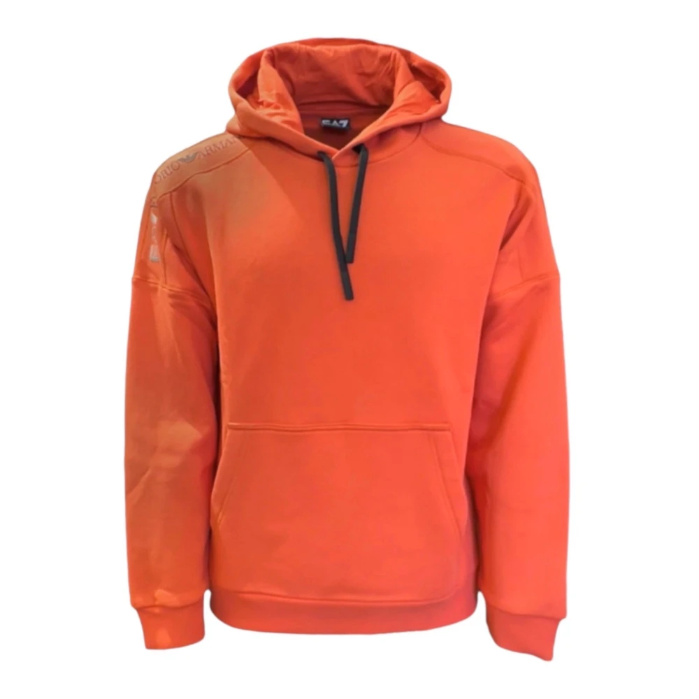 Emporio Armani EA7 Oranje Katoenen Hoodie met Logodetail Orange Heren