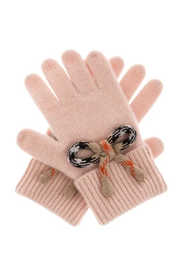 Check Bow Wool Cashmere Gloves