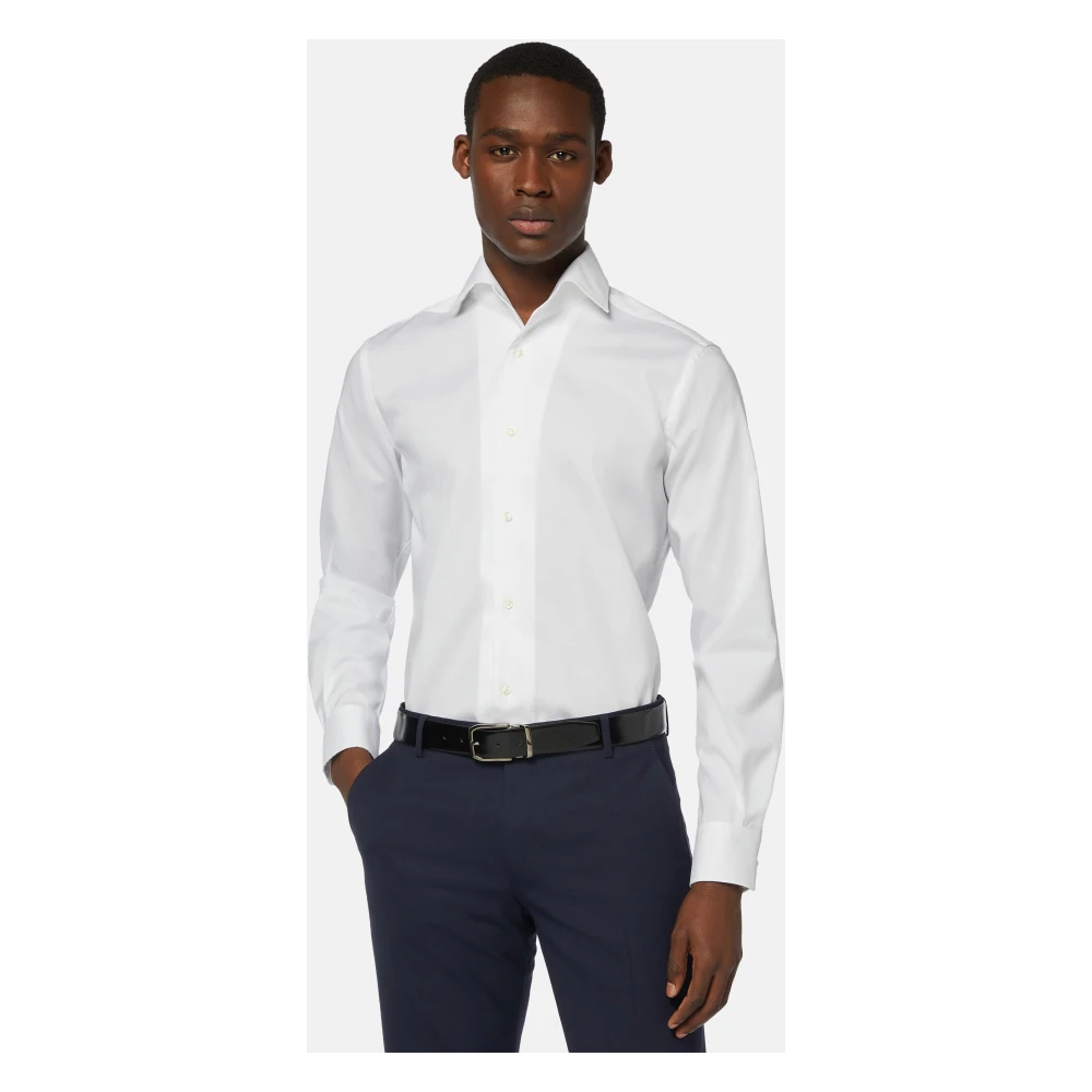 Boggi Milano Regular Fit Wit Overhemd van Pinpoint Katoen White Heren
