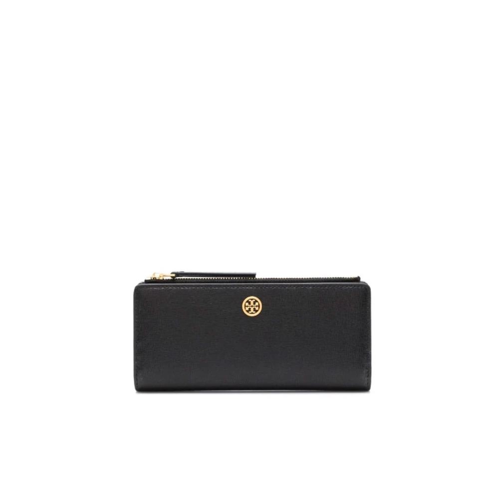 TORY BURCH Zwarte leren portemonnee met drukknoopsluiting Black Dames