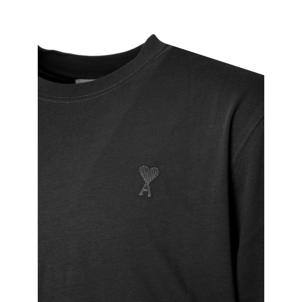 Ami Paris Rib T-shirt met labelstiksels Gray Heren