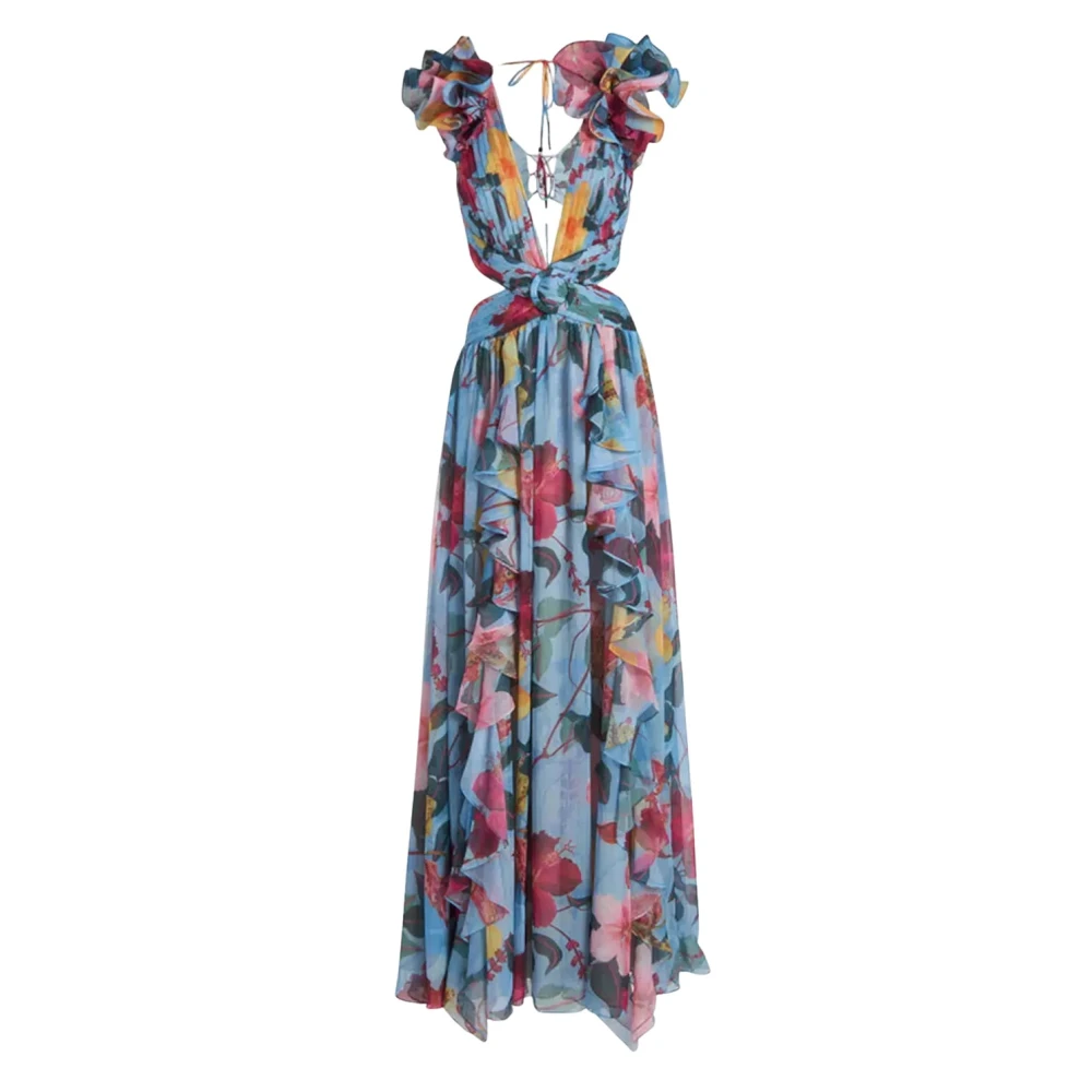 Patbo Bloemen Maxi Jurk met Ruches Multicolor Dames
