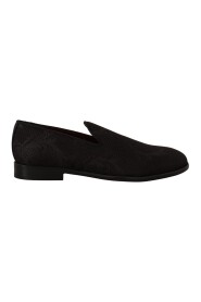 Black Floral Brocade Slippers Loafers Shoes