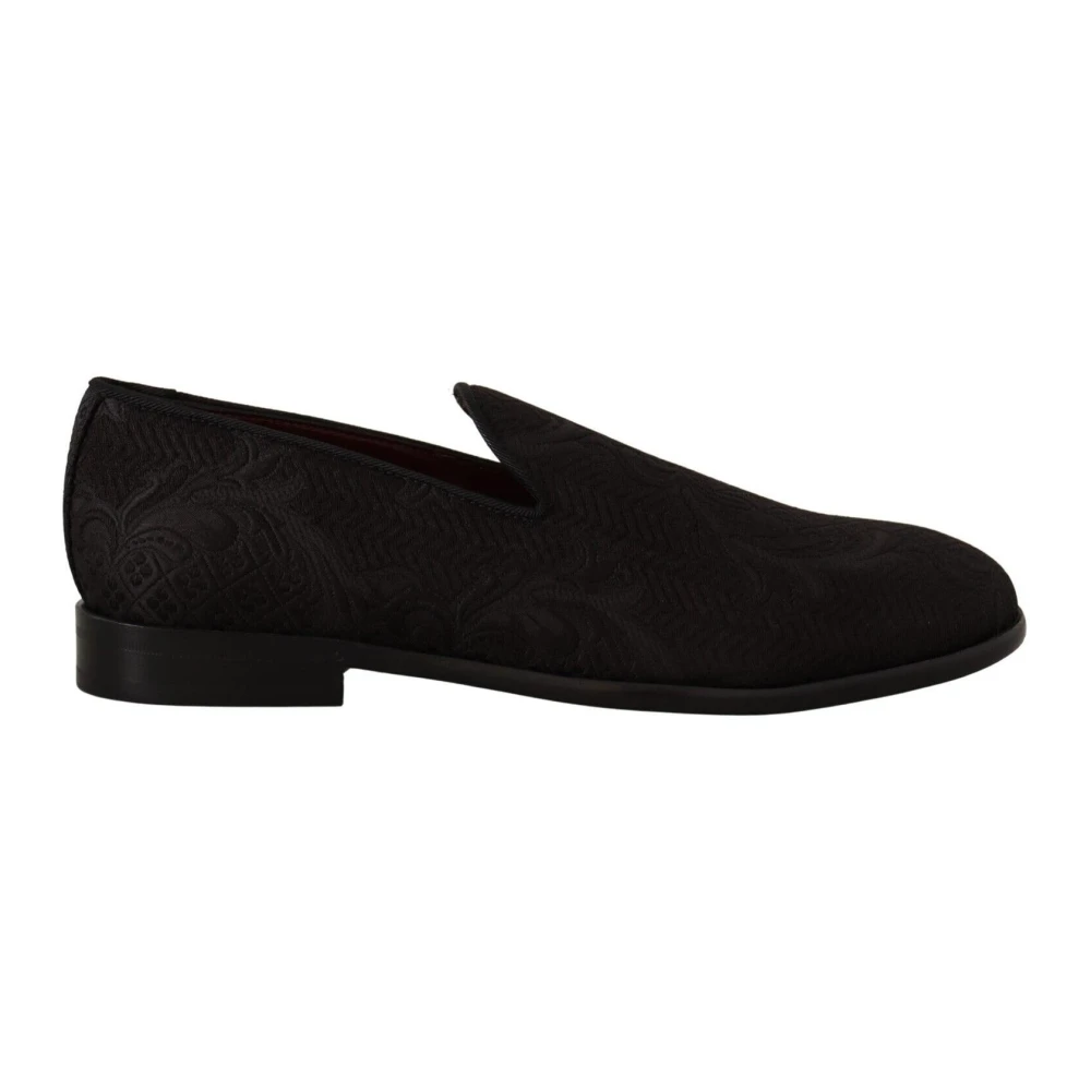 Dolce & Gabbana Men's Black Floral Brocade Slippers Loafers Shoes