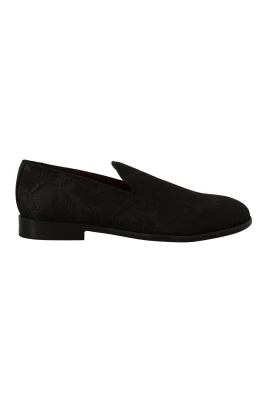 Svarta Blommiga Brokadtofflor Loafers Skor