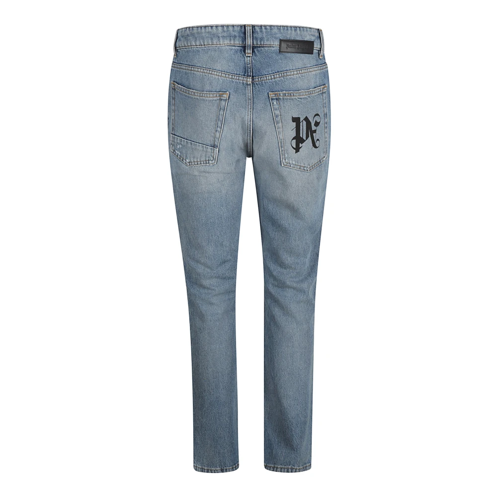 Palm Angels Grijze Jeans met Monogram Zakken Blue Heren