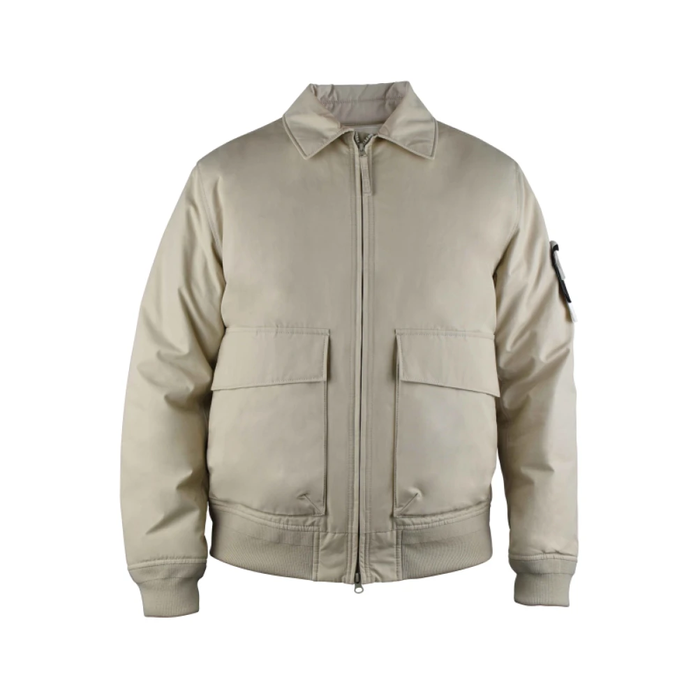 Stone Island Mannelijk Beige Jassen Heren, L, Katoen, Zip-Up Jas