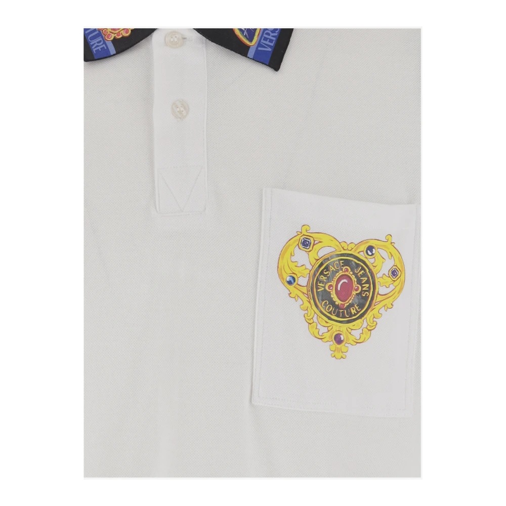 Versace Jeans Couture Logo Katoenen Poloshirt Wit White Heren