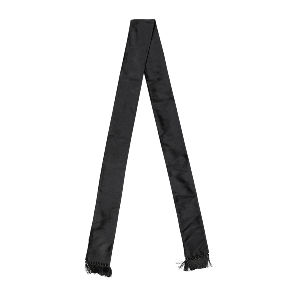 Dolce & Gabbana Herren Schwarz Seidenes Fransenhals-Wickeltuch Foulard Schal