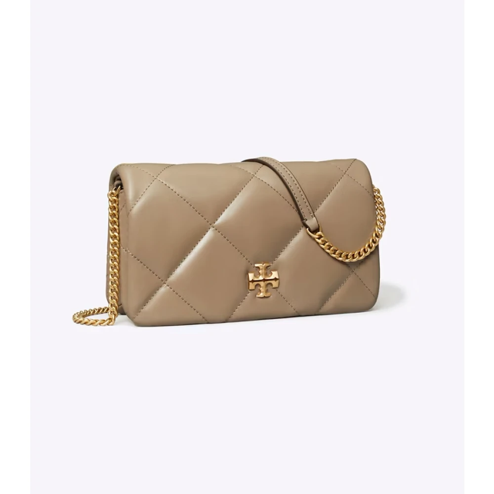 TORY BURCH Diamant Quilt Kettingportemonnee Taupe Beige Dames
