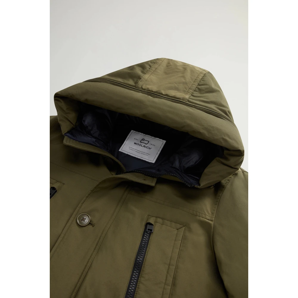 Woolrich Groene Parka met Logo Capuchon Green Heren