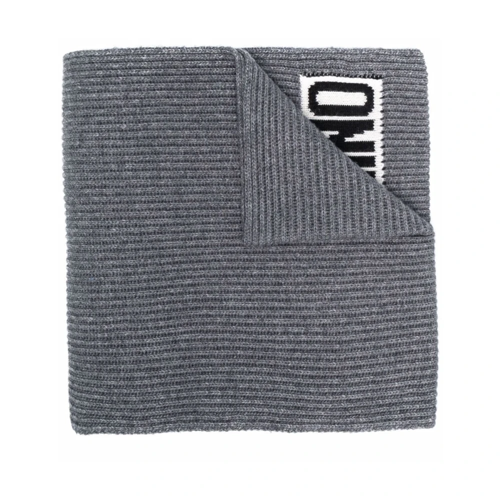 Moschino Grijze Geribbelde Gebreide Logosjaal Gray Heren