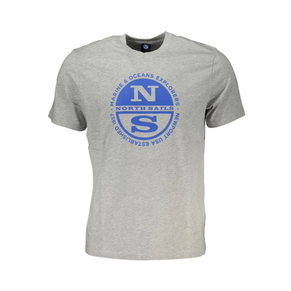 North Sails Men's Gray Printed Cotton T-Shirt With Round Neck - T-Shirts - Xl- Tops