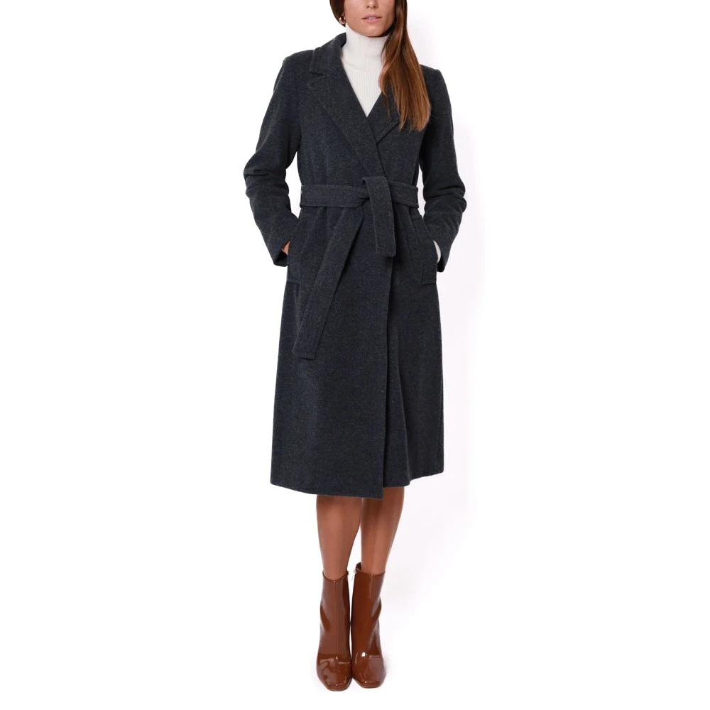Emme DI Marella Grijze wollen blend mantel met riem Gray Dames