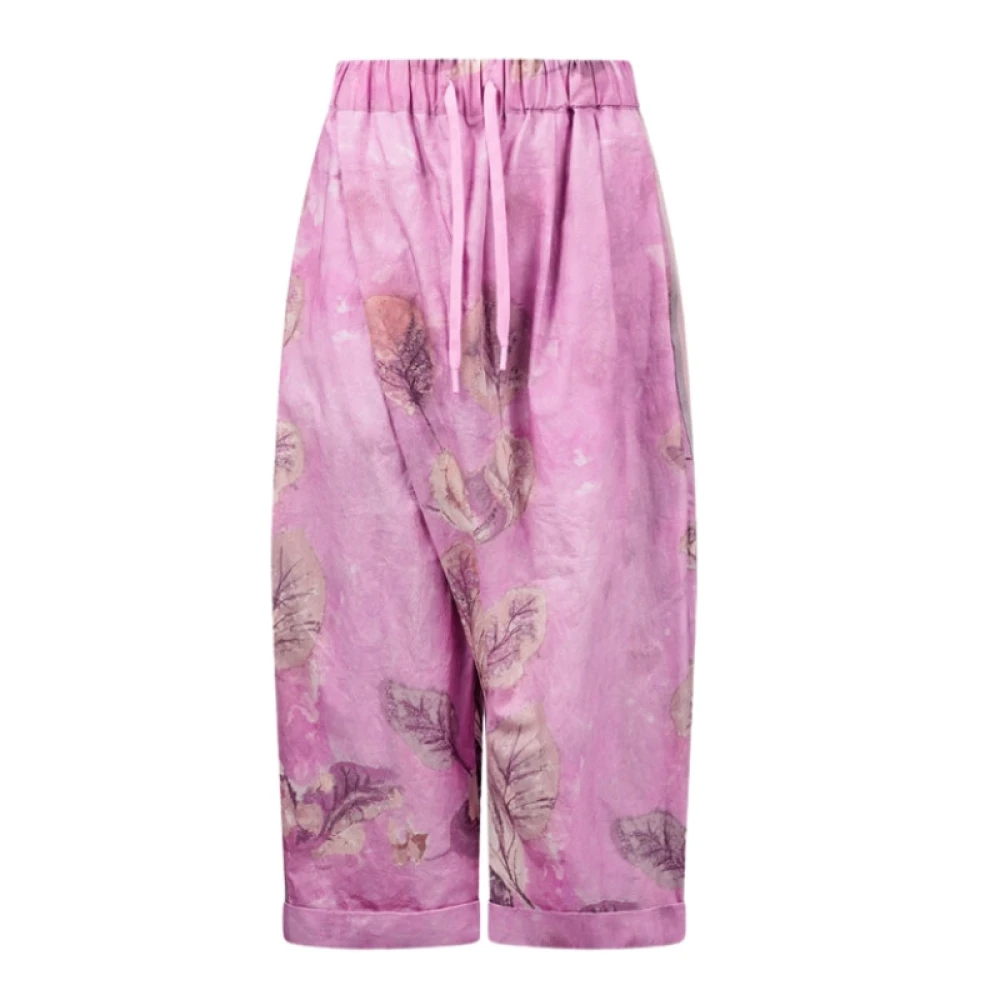 Mes Demoiselles Bloemenkatoenen wijde pijpen broek Pink Dames