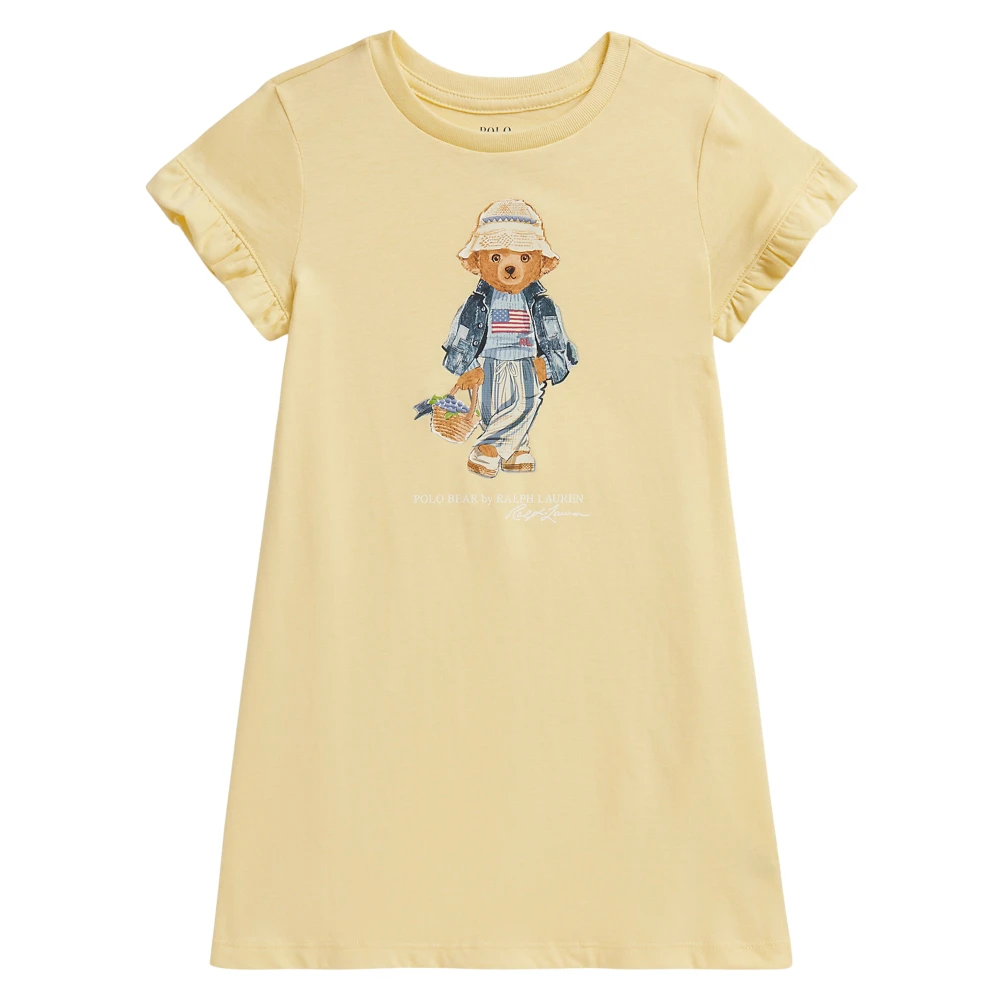 Ralph Lauren Girls Yellow Dresses, 6 Y, Polo Bear Cotton Jersey Dress