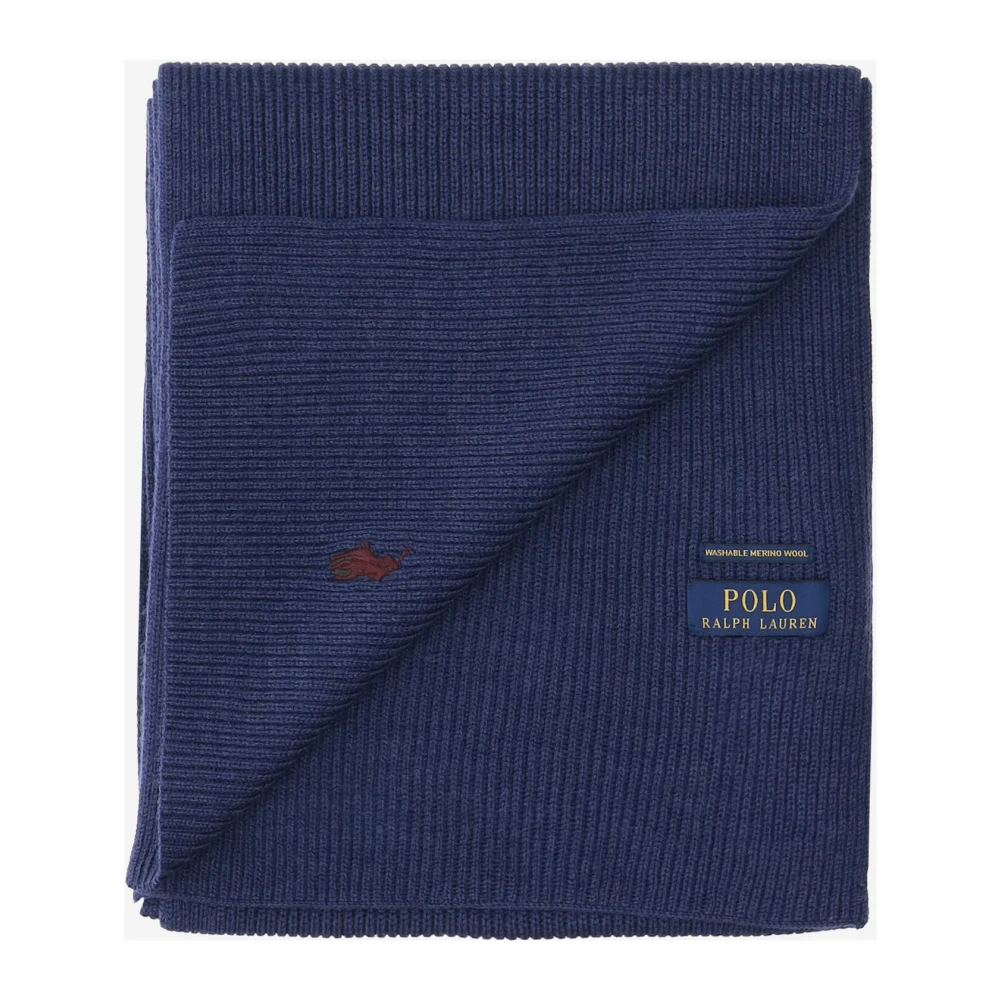 Polo Ralph Lauren Blauwe Wollen Sjaal met Geborduurd Logo Blue Heren