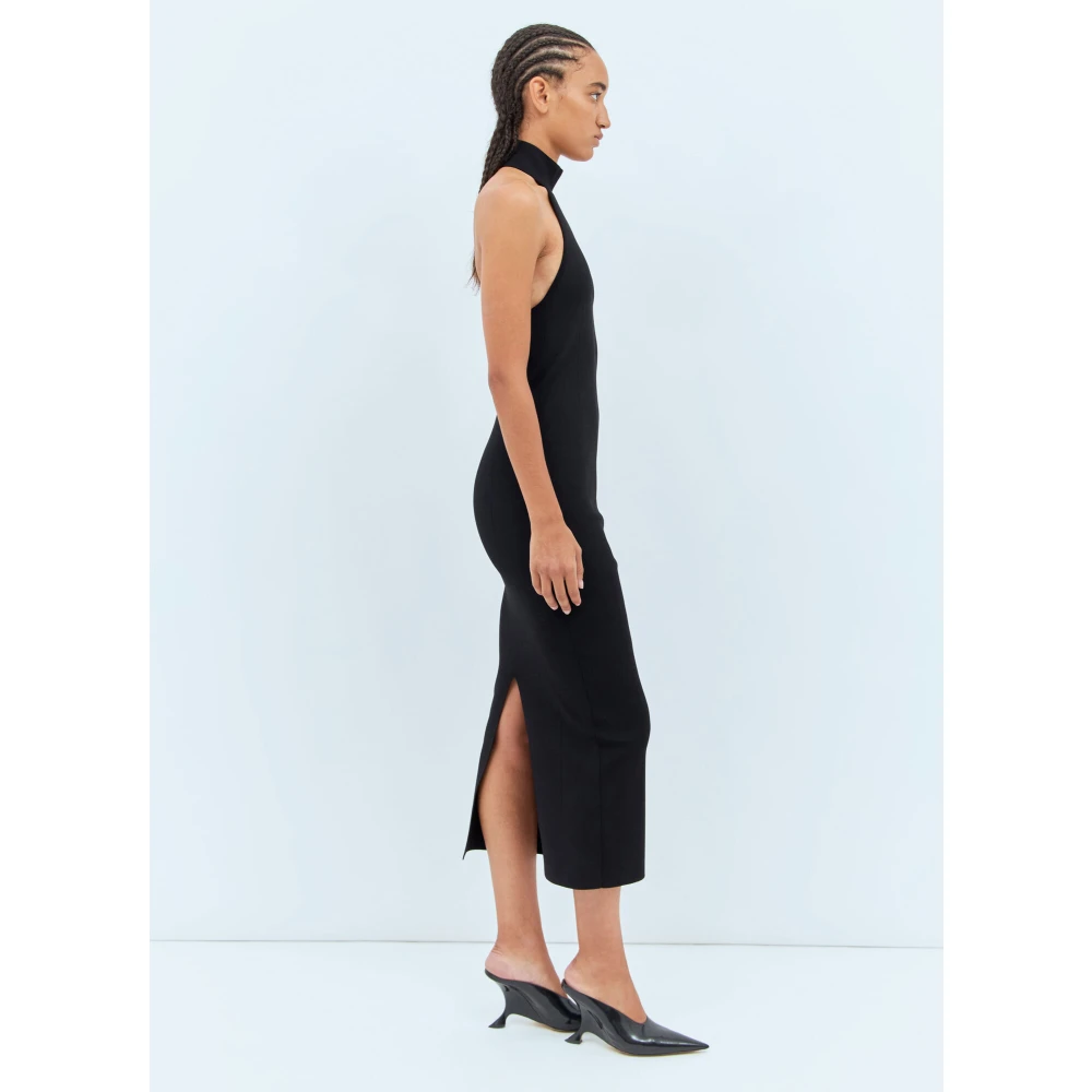 Khaite Geribbelde Halternek Midi Jurk Black Dames