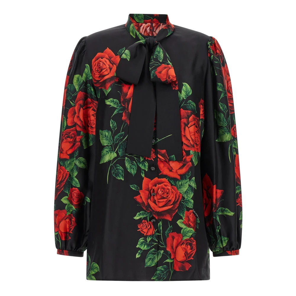 Dolce & Gabbana , Blouses, Female, Multicolor, S, Rose-Print Silk Shirt