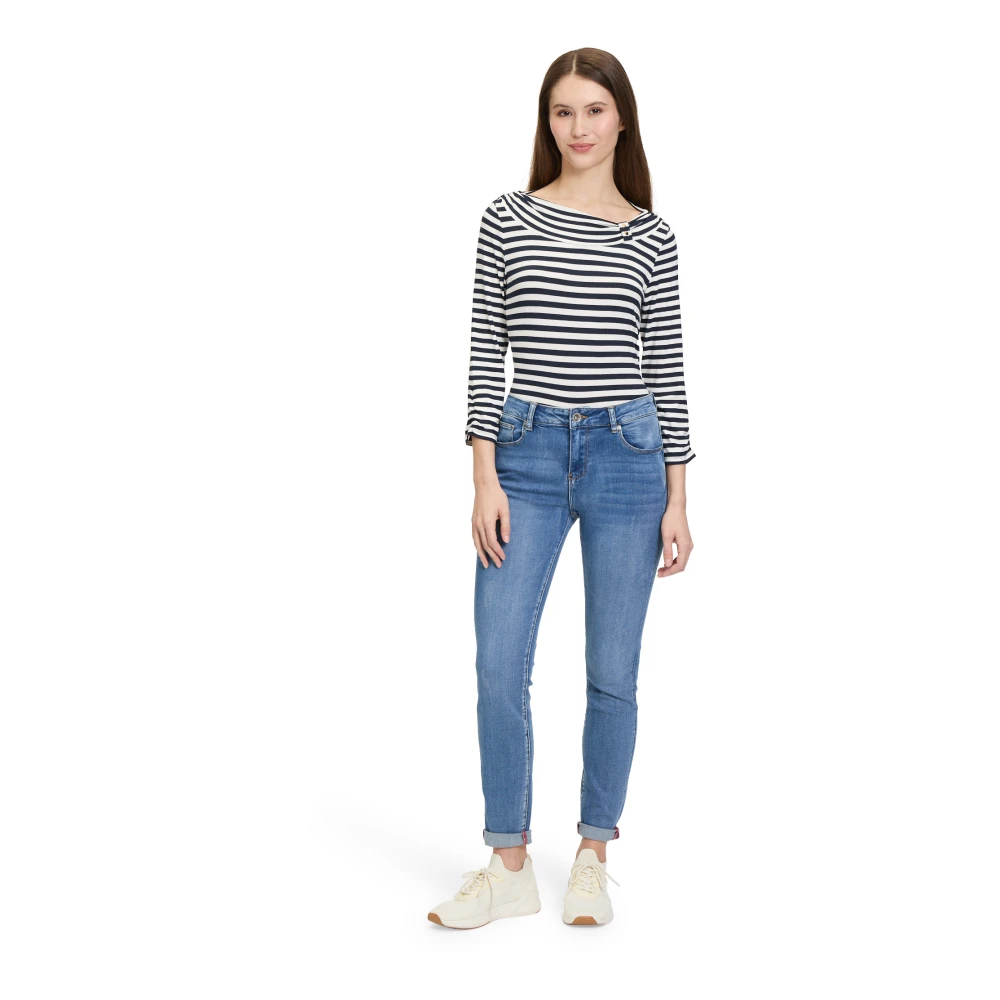 Betty Barclay Gestreept shirt met ruches en boothals Blue Dames